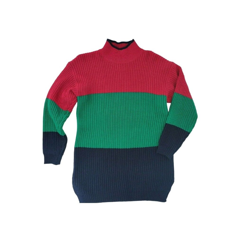 Vintage 80s Classix Colorblock Knit‎ Sweater XS/S Mock Turtleneck Acrylic